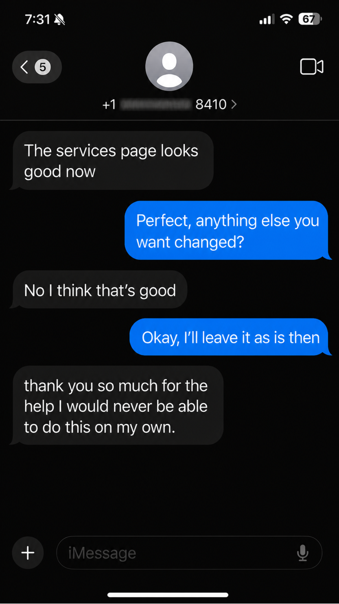 Client message screenshot
