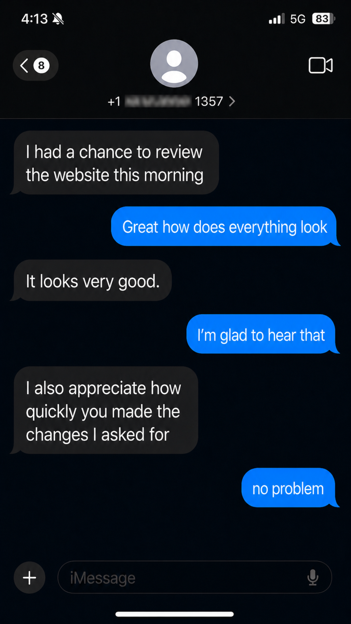 Client message screenshot