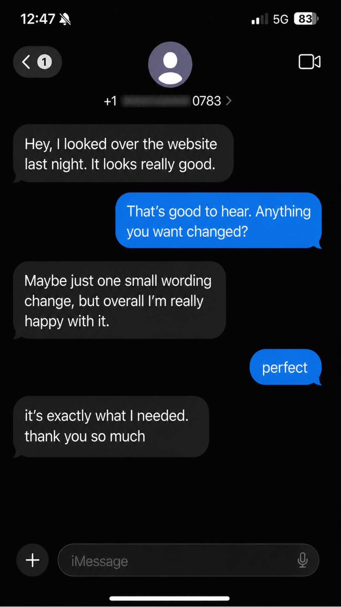 Client message screenshot