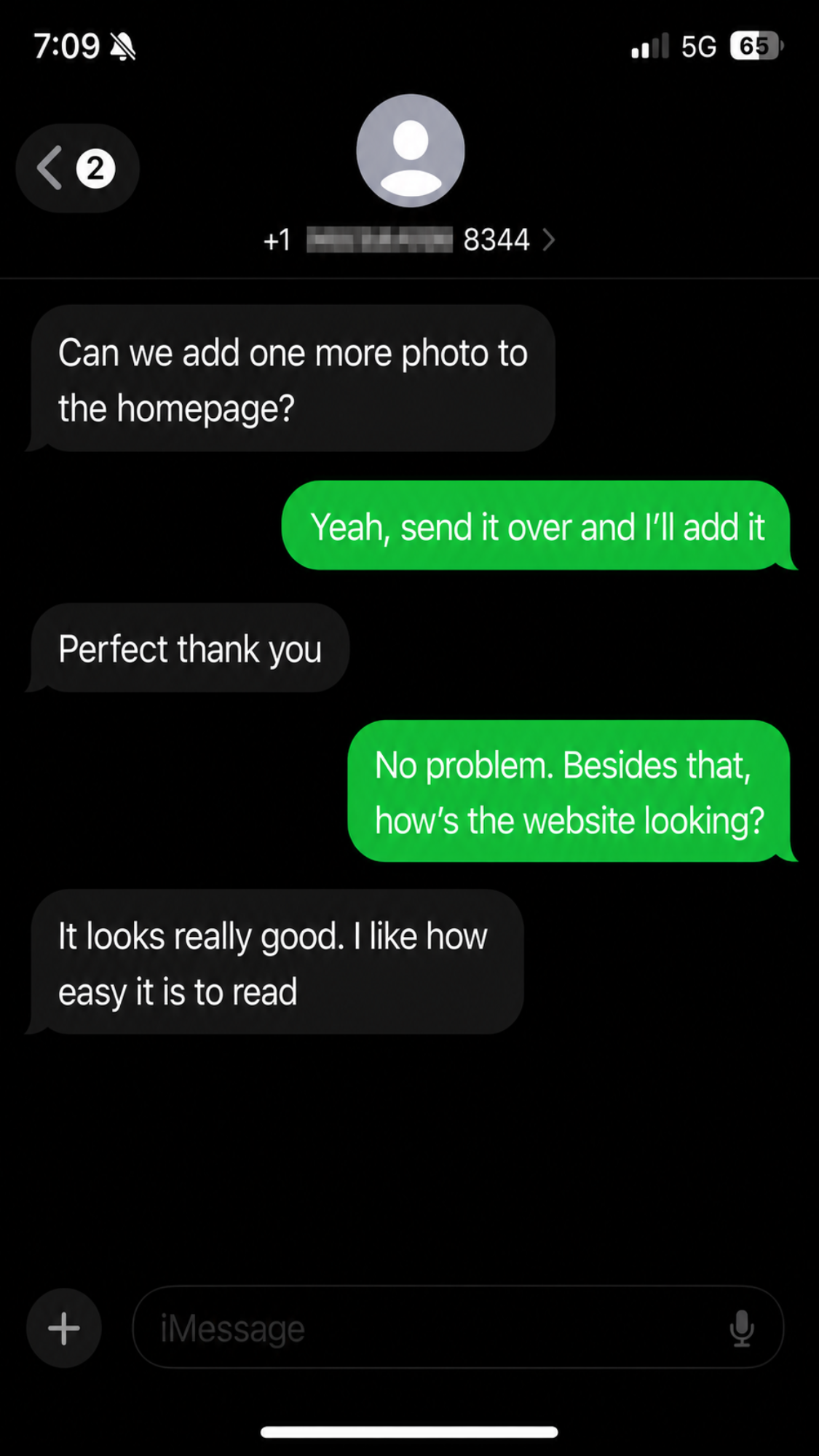 Client message screenshot