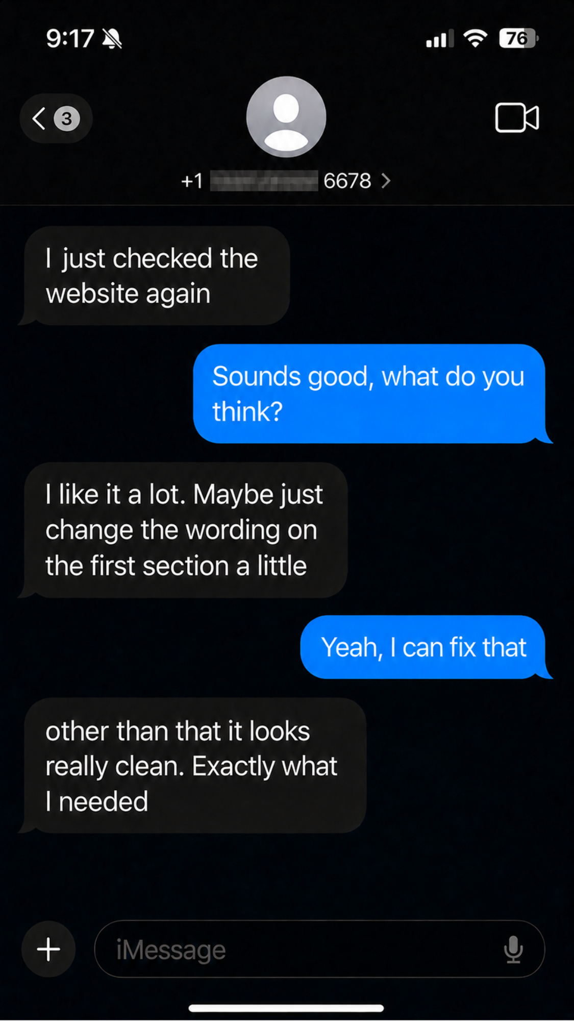 Client message screenshot