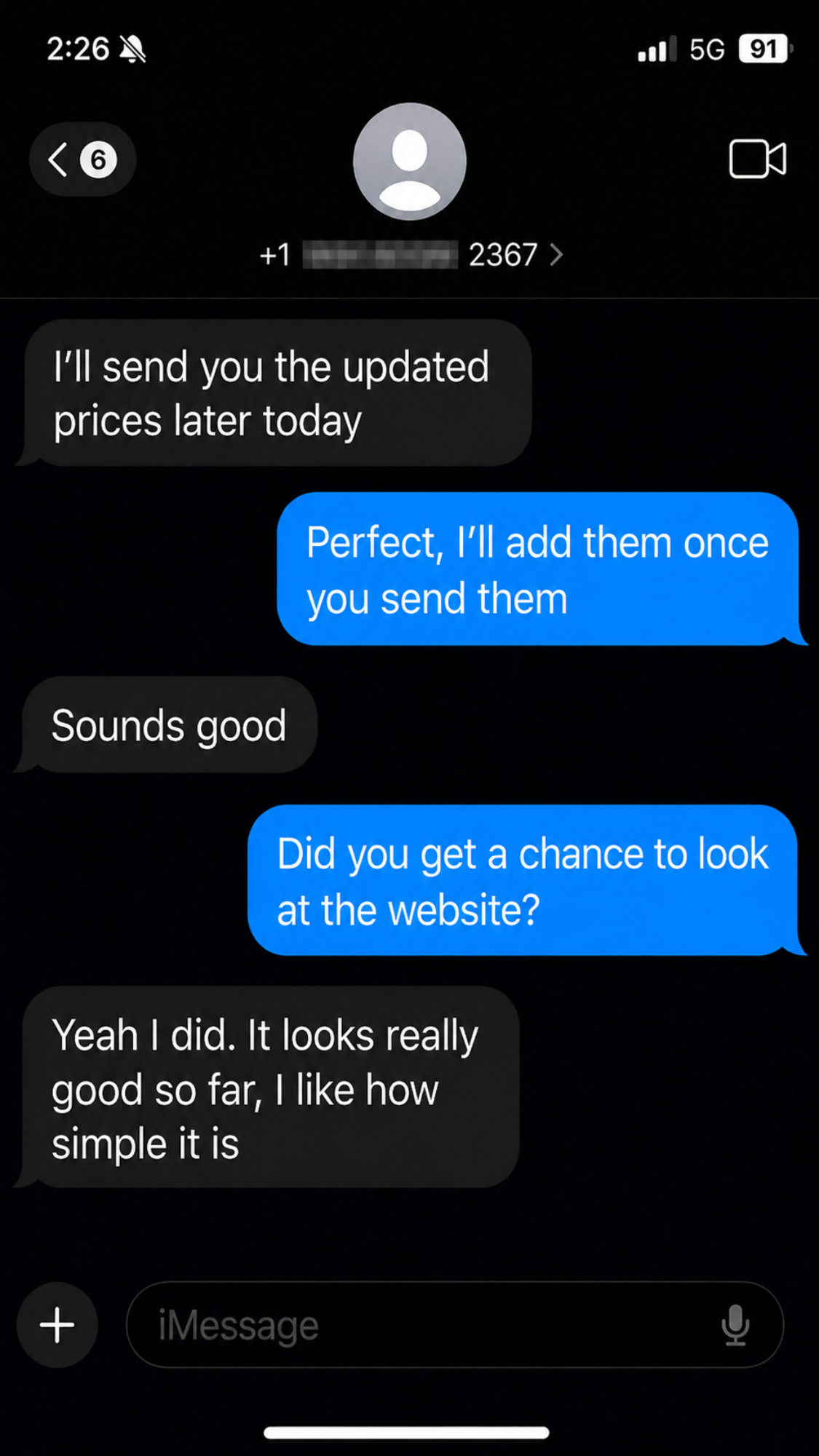 Client message screenshot